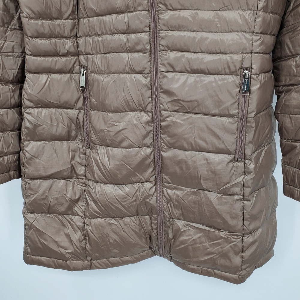 Andrew Marc Womens Packable Down Puffer Jacket Taupe Large Long Lightweight Coat - Picture 10 of 10